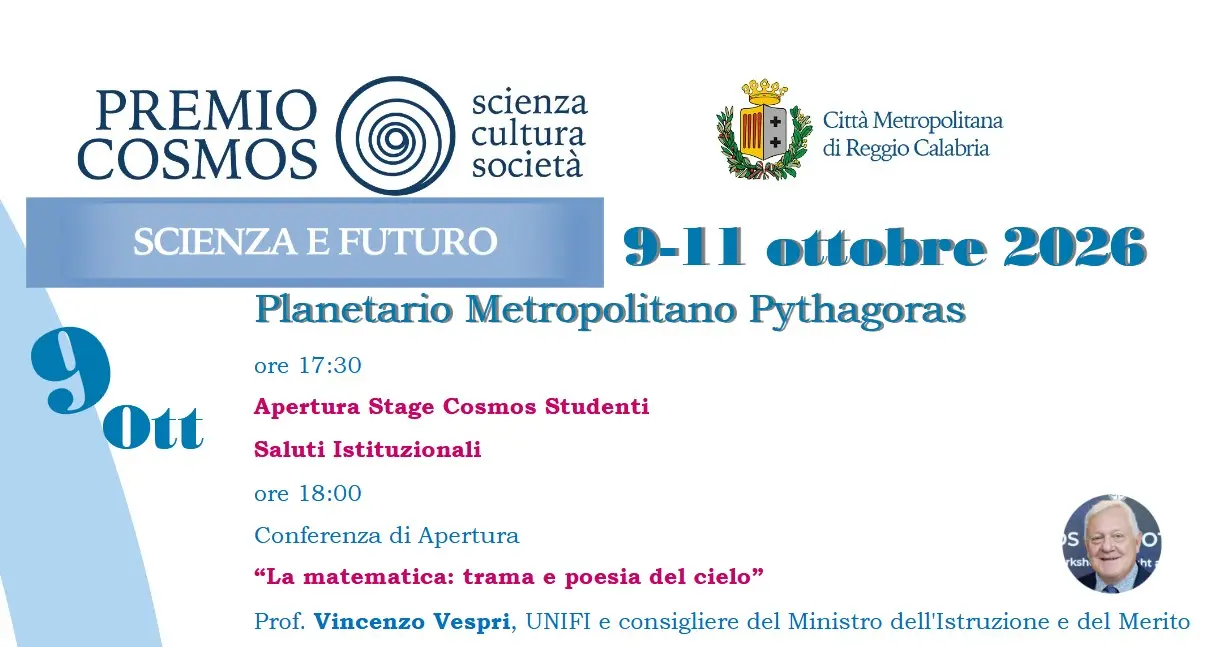Premio Cosmos 2026, la scienza protagonista a Reggio Calabria con la fase finale del concorso\n
