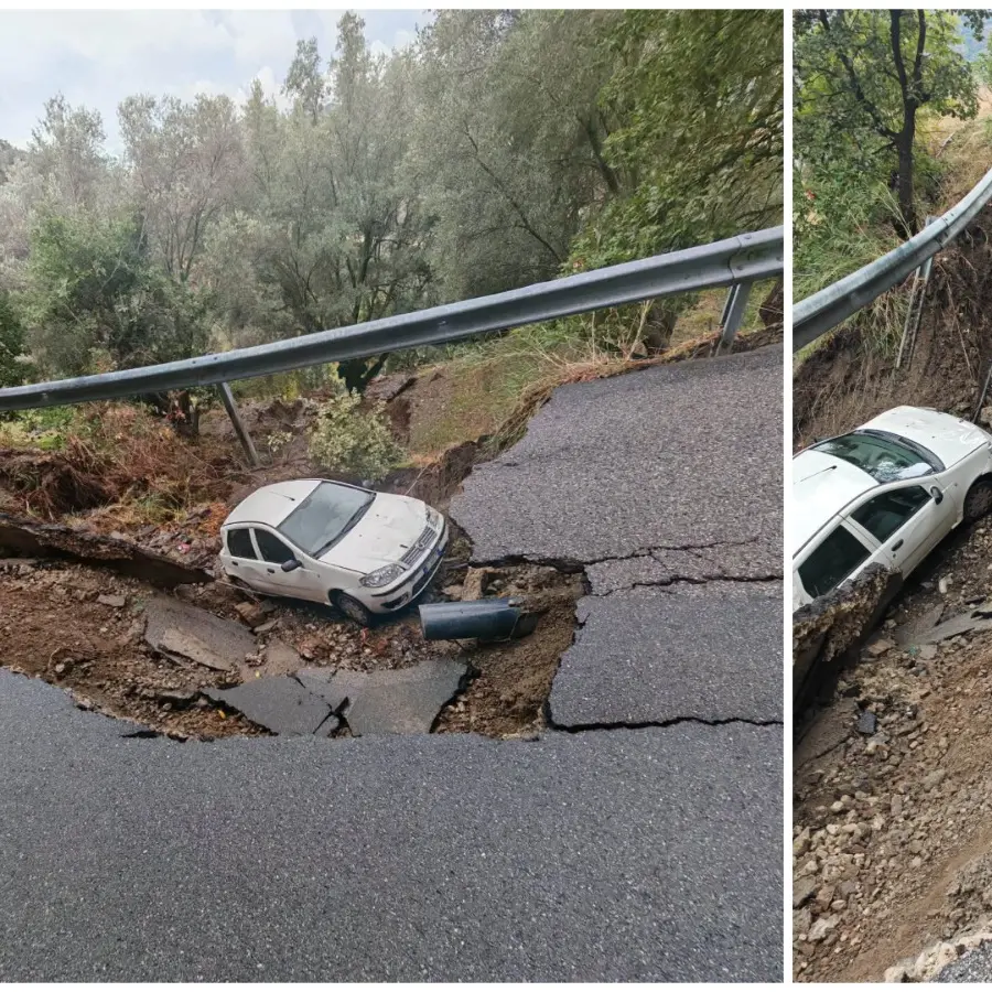 San Lorenzo, la strada crolla sotto un'auto: ferito il conducente, tragedia sfiorata. Roccaforte ufficialmente isolata\n