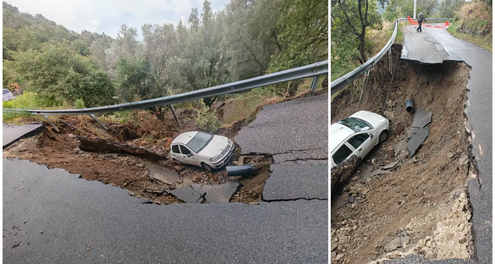 San Lorenzo, la strada crolla sotto un'auto: ferito il conducente, tragedia sfiorata. Roccaforte ufficialmente isolata\n