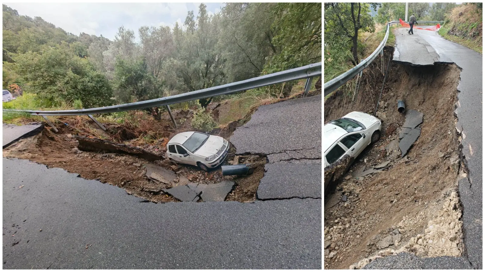 San Lorenzo, la strada crolla sotto un'auto: ferito il conducente, tragedia sfiorata. Roccaforte ufficialmente isolata\n