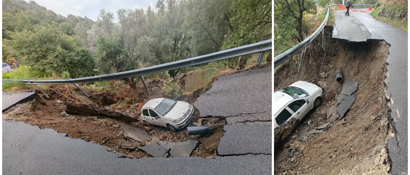 San Lorenzo, la strada crolla sotto un'auto: ferito il conducente, tragedia sfiorata. Roccaforte ufficialmente isolata\n
