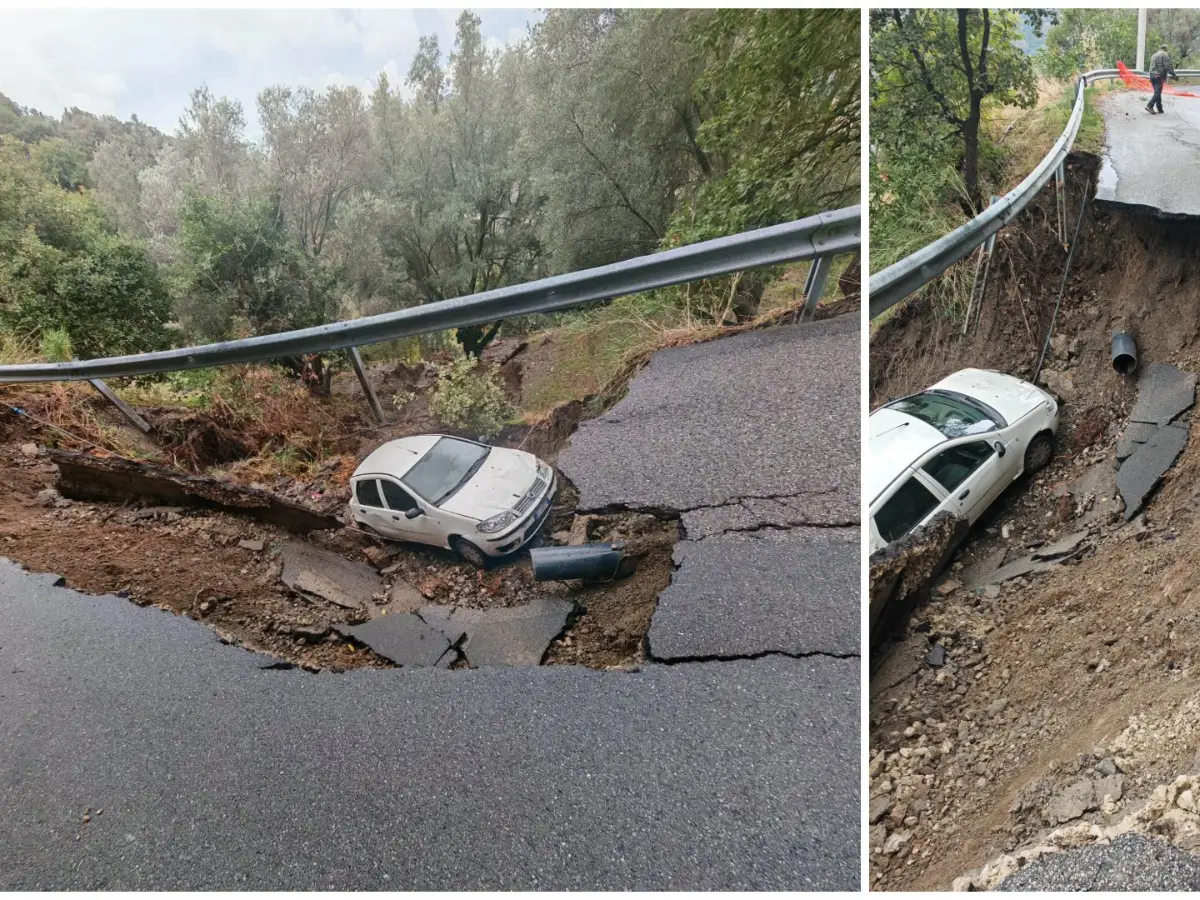 San Lorenzo, la strada crolla sotto un'auto: ferito il conducente, tragedia sfiorata. Roccaforte ufficialmente isolata