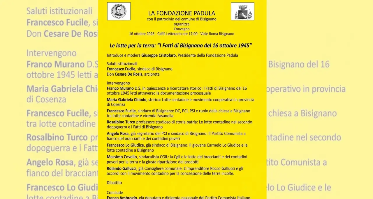 Bisignano ricorda le lotte contadine del 1945, un convegno sui fatti del 16 ottobre\n\n\n
