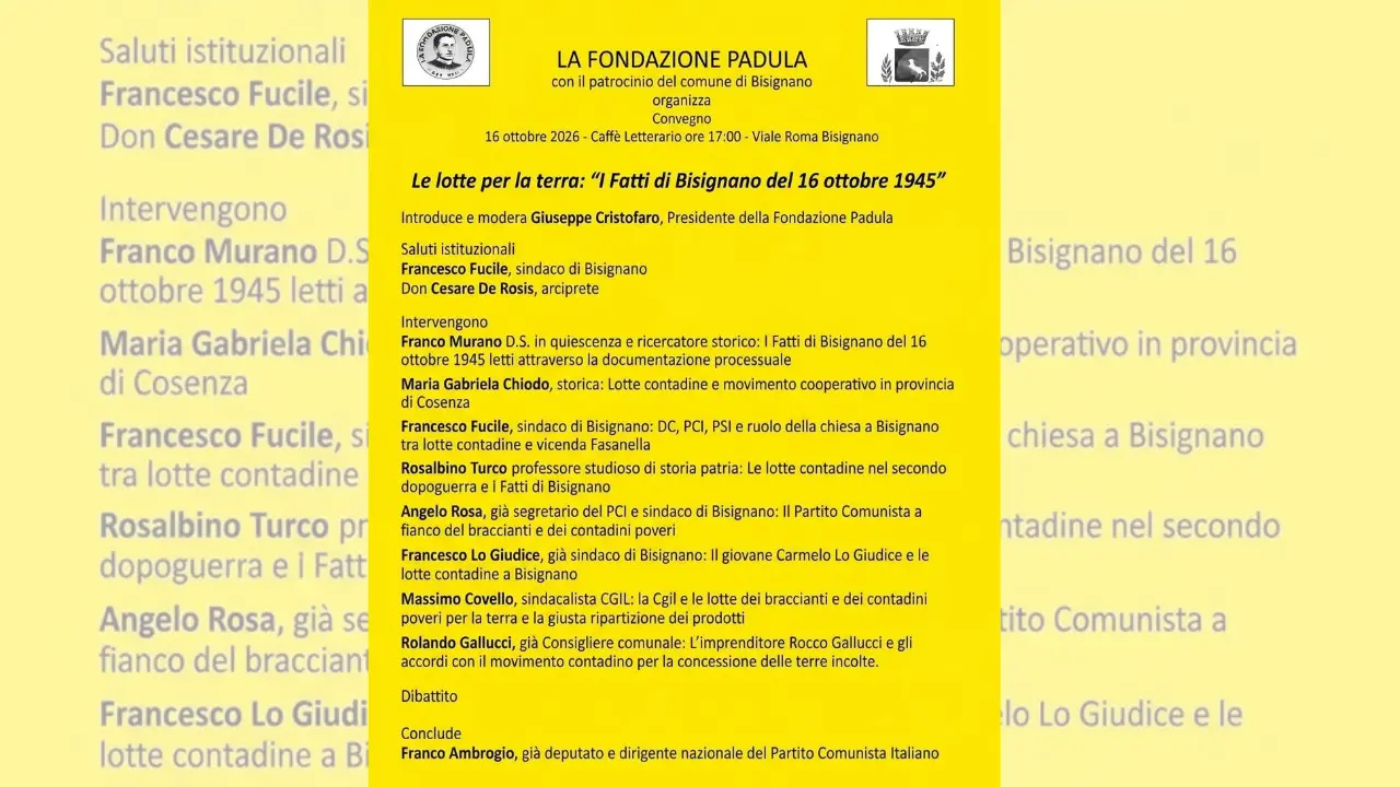 Bisignano ricorda le lotte contadine del 1945, un convegno sui fatti del 16 ottobre\n\n\n