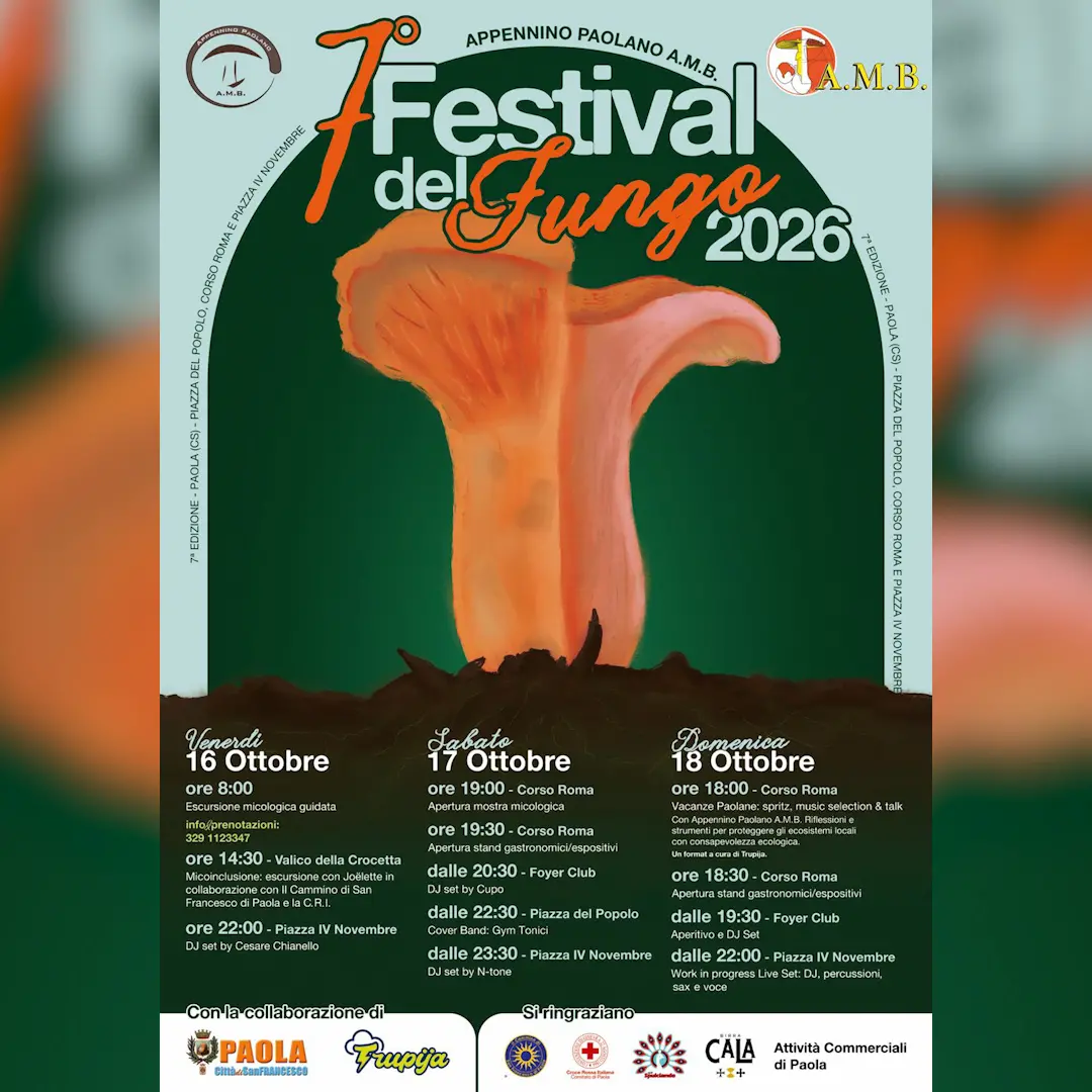 Festival del Fungo 2026, a Paola dal 16 al 18 ottobre tre giorni di eventi\u00A0\n
