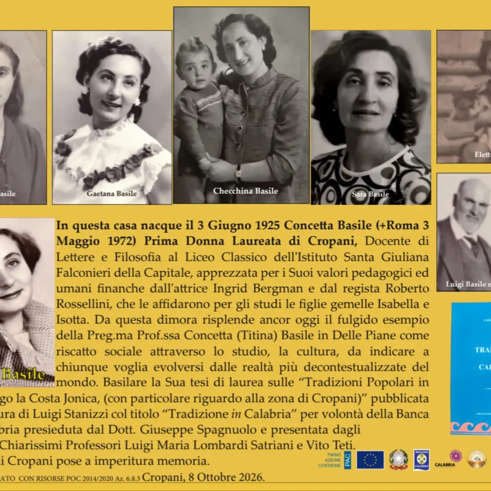 Cropani omaggia Concetta Basile, prima donna laureata ed insegnante delle figlie di Ingrid Bergman