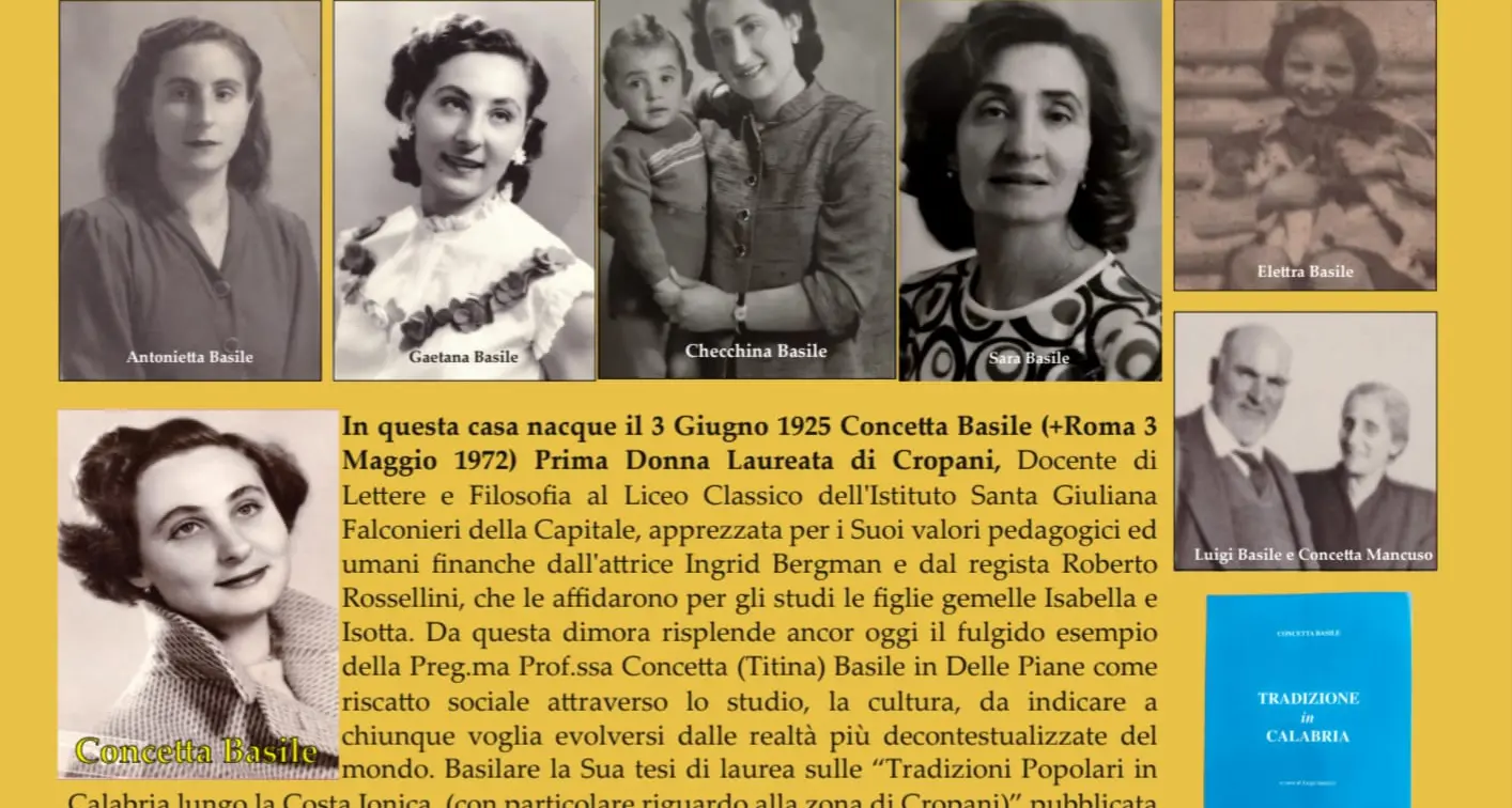 Cropani omaggia Concetta Basile, prima donna laureata ed insegnante delle figlie di Ingrid Bergman