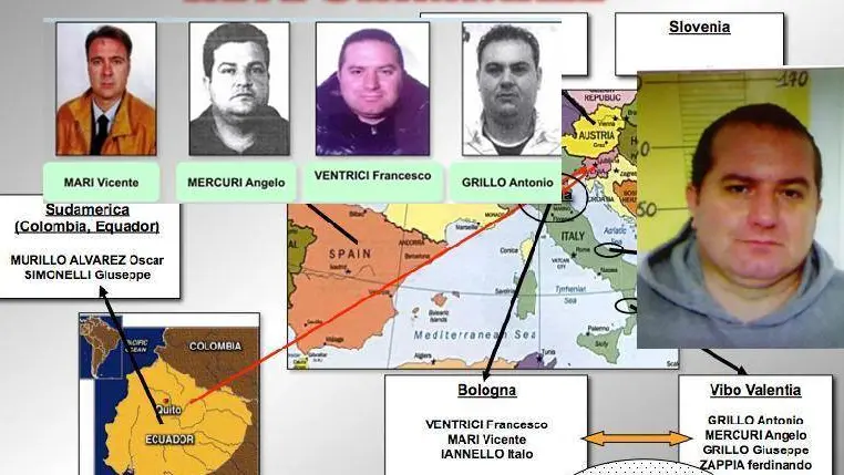 <p>Il tabellone dell'operazione Due Torri connection al momento degli arresti</p>\\n