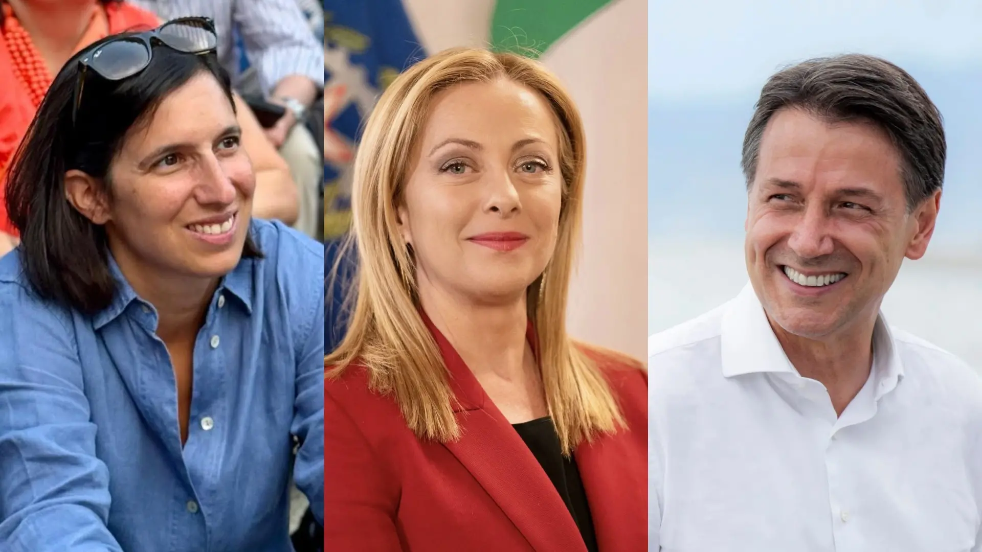 <p>Elly Schlein Giorgia Meloni e Giuseppe Conte</p>\\n