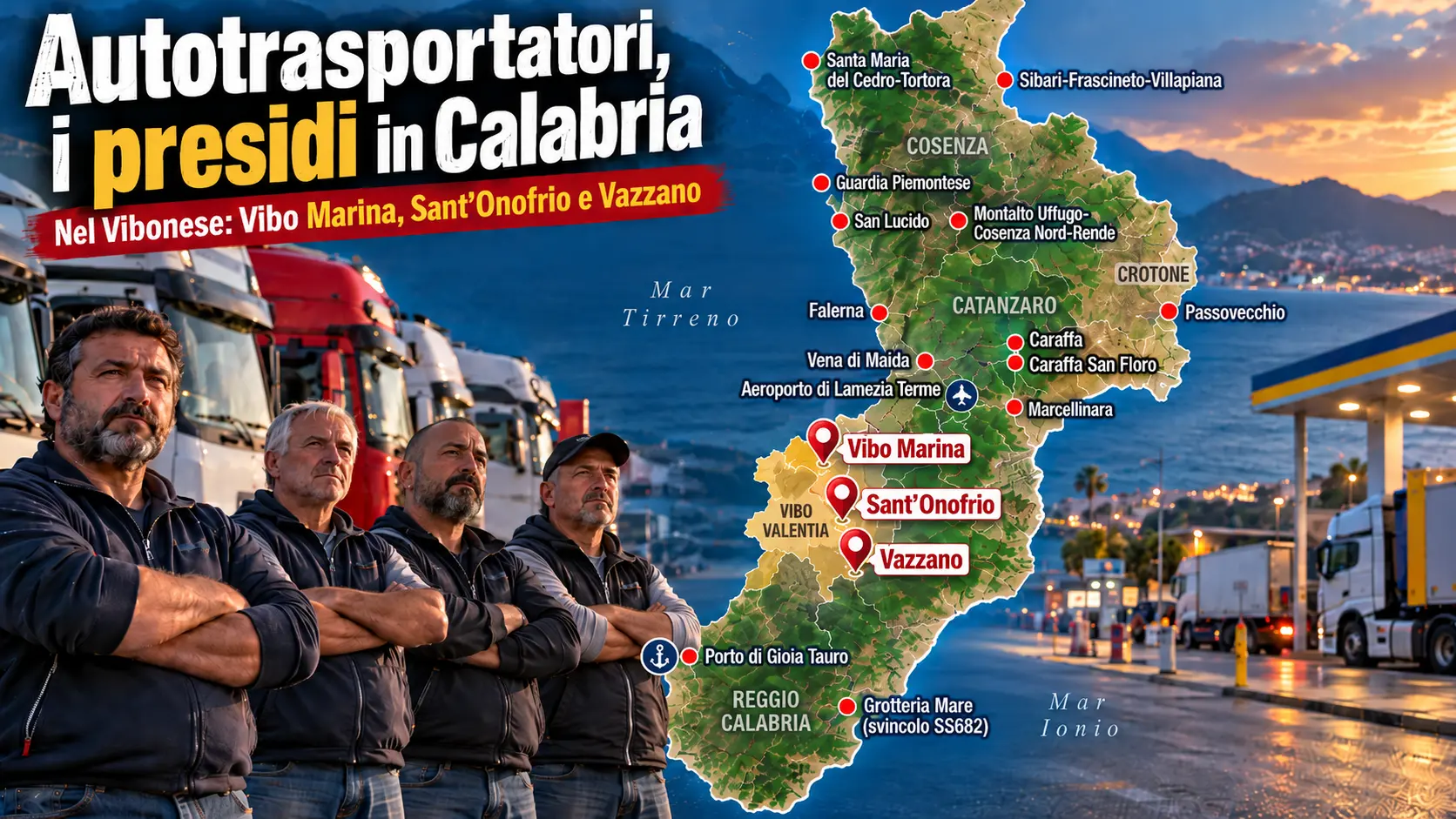 Autotrasportatori, scatta il fermo di cinque giorni: 17 presidi in Calabria di cui 3\u00A0nel Vibonese tra Vibo Marina, Sant'Onofrio e Vazzano. Ecco la mappa\n