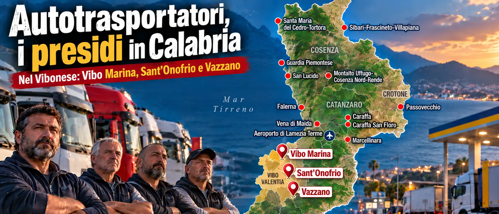Autotrasportatori, scatta il fermo di cinque giorni: 17 presidi in Calabria di cui 3\u00A0nel Vibonese tra Vibo Marina, Sant'Onofrio e Vazzano. Ecco la mappa\n