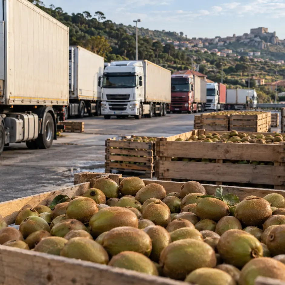 <p>Camion fermi con kiwi, agrumi e olive, Coldiretti Calabria: «Rischiamo di farci battere dalla concorrenza della Spagna»</p>