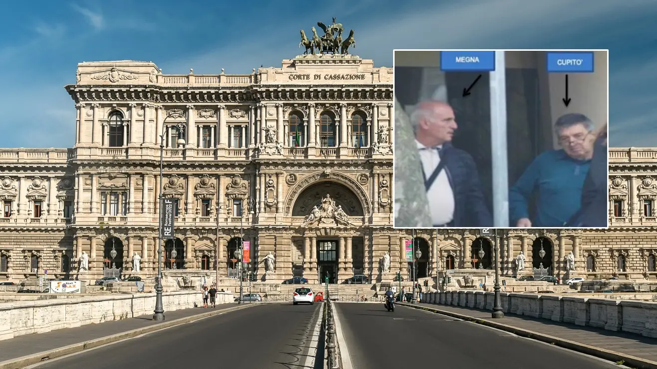 <p>La Cassazione e nel riquadro un frame di una foto con Domenico Cupit&ograve; e Assunto Natale Megna scattata&nbsp;dagli investigatori nell'operazione Imperium</p>\\n