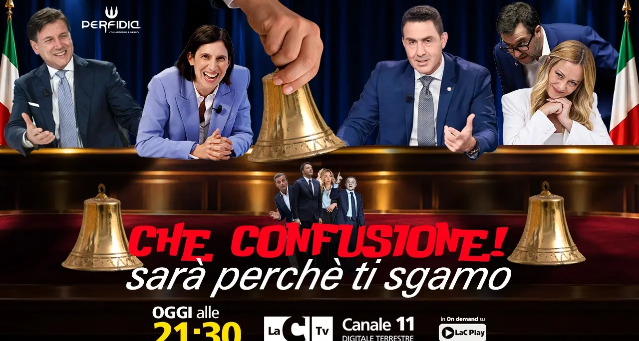<p>Che confusione! Sarà perché ti sgamo: <span style=\"color:hsl(0, 75%, 60%);\">Perfidia </span>svela le parole d’ordine (taroccate) della politica. Questa sera su LaC Tv</p>