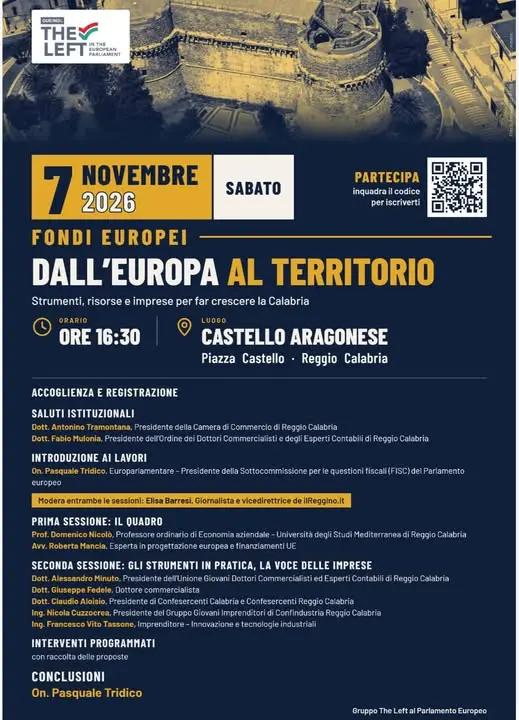 Fondi europei, a Reggio\u00A0il confronto sulle opportunità per il territorio: Pasquale Tridico incontra imprese e professionisti al Castello Aragonese\n