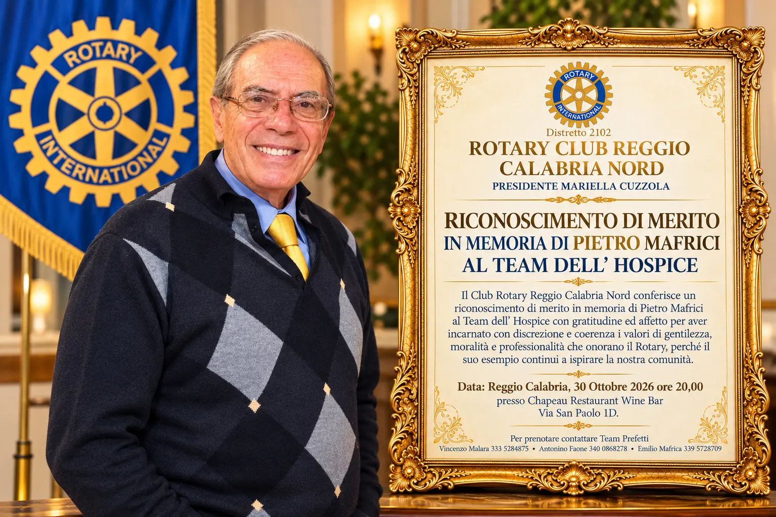 Reggio Calabria, il Rotary celebra la memoria di Pietro Mafrici: riconoscimento di merito all'Hospice\n