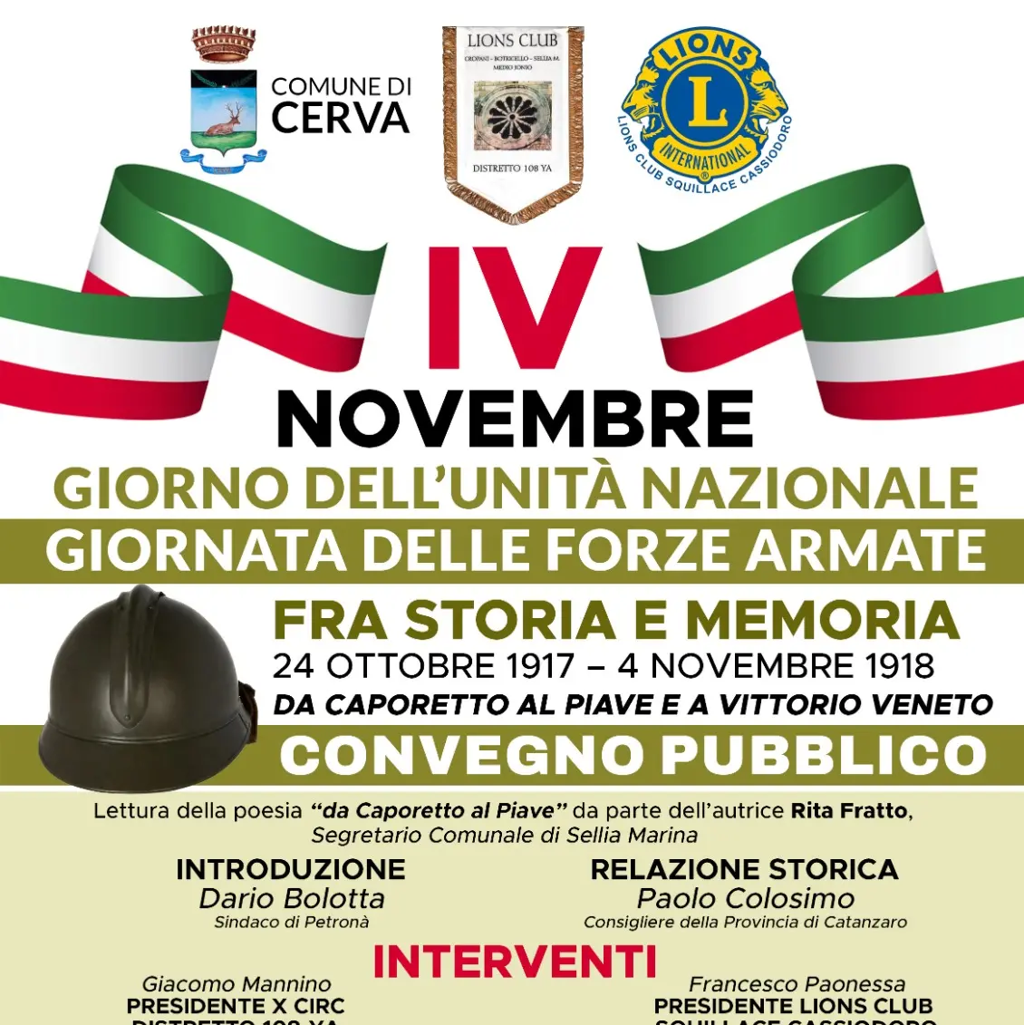 A Cerva un convegno storico dedicato alla Grande Guerra: “Da Caporetto al Piave e a Vittorio Veneto”\n