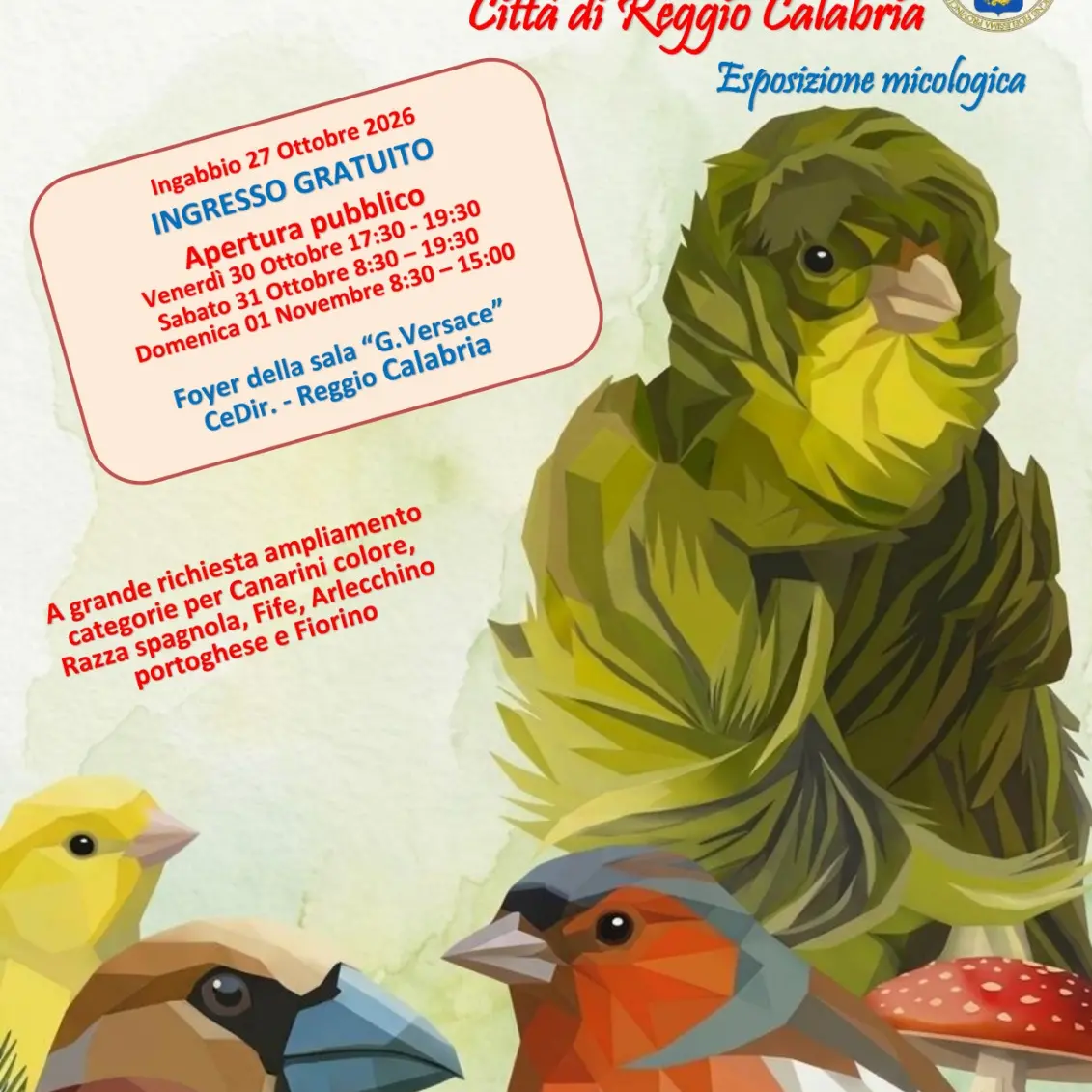 Reggio\u00A0si prepara alla grande festa dell’ornitologia: oltre 1.200 esemplari e allevatori da Calabria e Sicilia per la 55° Esposizione “Fata Morgana”\n