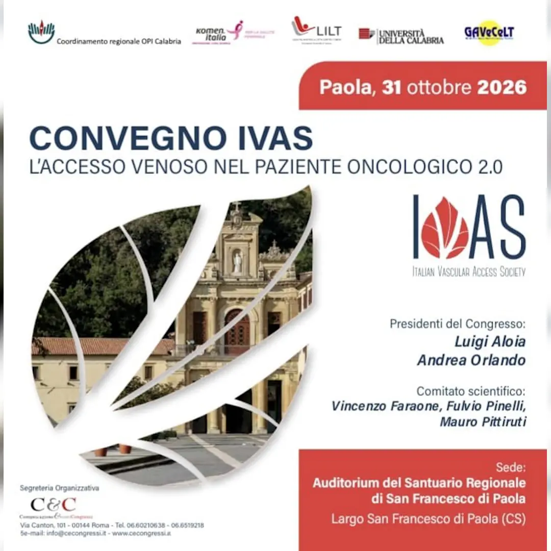 Paola capitale della medicina degli accessi vascolari nel paziente oncologico: il 31 ottobre il Convegno Ivas\n